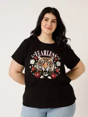 Womens Plus Size Graphic Print Tee 26 BLACK (TIGER)