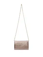 Chloé Iconic Flap Wallet on Chain in Shiny Grey Metallized Leather