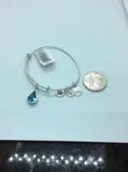 $32 Alex & Ani DECEMBER BLUE ZIRCON TEARDROP Silver Bangle JAA9