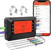 [BFOUR] Meat Thermometer, Wireless Bluetooth Thermometer 4 Colored Probes Digital Cooking Thermometer with Large Backlight Display, 12 Preset Meat Modes, Timer, Alarm for Smoker, Oven, Grill, BBQ