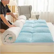 Japanese Floor Mattress Futon Mattress, Soft Portable Sleeping Pad, Foldable Roll Up Double Single Mattress, for Camping Couch(Light Green,90x200cm)