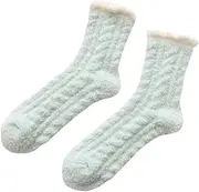 [CukYi] Thermal Socks 3Pairs Winter Fluffy Socks Fleece Lined Slipper Socks Ladies,Kawaii Warm Thick Soft Fuzzy Home Socks Cosy Coral Fleece Lounge Bed Socks Sleeping Xmas Gift (Color : Green)