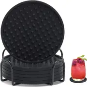 Coaster Set of 6 with Stand, Silicone Coaster Desk Protector, Non-Slip Heat Resistant Beverage Coaster for Any Table Type and Any Size Drinking Cup (Black)