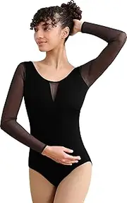 [Mulnall] Dance Leotard for Women Tank Mesh Dancewear,Panel Mesh,Chest Lining