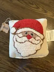 Mudpie - Santa Mini Christmas Canvas Pillow - With Wool Stitched Santa