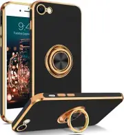 For iPhone SE2nd 3rd Shockproof Protective Case Cover+Ring Stand Black