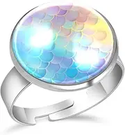 [FVQL] Ring for Women Girls, mermaid scale pattern abstract, 1.7cm/0.67inch, Glass, glass