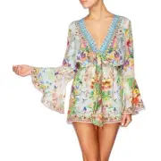 New With Tags CAMILLA MIRANDA’S DIARY WIDE SLEEVE TIE PLAYSUIT ROMPER FLORAL S