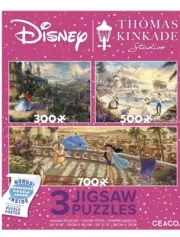 Ceaco Thomas Kinkade Disney Princesses 3 Interlocking Jigsaw Puzzles Set New!