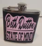 6 oz. SS Flask wrapped in black Faux leather w/Pink Decal Embellishment