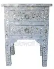 Handmade Handicrafts Mother of Pearl Floral Two Drawer Bedside Table White