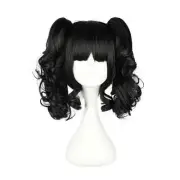Breathable Hair Wigs for Women 14" Black Curly Wig Shoulder Length Ponytail