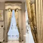 Custom American bedroom beige cloth blackout curtain tulle valance drape C1248