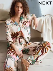 Pink Palms Short Sleeve Button Through Pyjamas (AH4810) | $90
