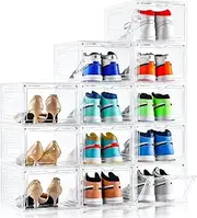 Clemate Upgraded X-Large Shoe Storage Box,12 Pack,Shoe Box Clear Plastic Stackable,Drop Front Shoe Box with Clear Door,Shoe Organizer and Shoe Containers For Sneaker Display,Fit up to US Size13