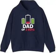 [Sumairah] Dad of 2 Boys Low Battery Son Dad Funny Fathers Day Hoodie for Men(Navy Blue, Medium)