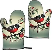 Teal Birds Musical Note Print Heat Resistant Oven Mitts 5.9 X 11in Kitchen Gloves for Cooking Baking Grilling