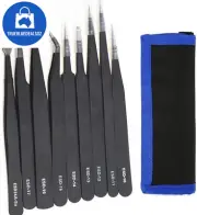 Precision ESD Tweezers Set for Electronics, Jewelry-Making & Laboratory Work (9)