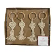 Storehouse Valentine Napkin Rings Heart Shaped Macrame Yarn & Wood Boho Set Of 4