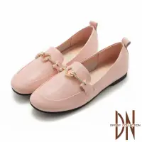 在飛比找momo購物網優惠-【DN】樂福鞋_舒適真皮金屬水鑽飾扣平底包鞋(粉)