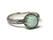 8mm Simulated Opal Ring Symmetrical Flower Crown 925 Sterling Silver