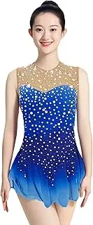 [Zagitova] Skating Dress for Girls Sleeveless Open Back Gradient Women Competition Dance Outfits with Shiny Rhinestone