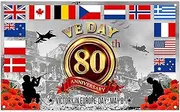 Luminora 80th Anniversary Backdrop 2025 80 Years Victory Europe UK Flag Photography Background Party Decoration Photo Props 72 x 43 Inches