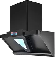 Intelligent Voice Range Hood, Infrared Technology Waved Hand Touch to Remove Oily Smoke, 4-Layer Aluminum Mesh Filter, Including Lighting, Black