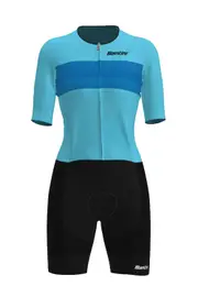 Santini Leaf Short Sleeve Women's Trisuit - Light Blue Size XL