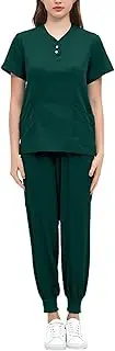 [Perfeclan] Women Uniform Scrub Set Top and Joggers Pants Short Sleeved Durable Nurse Uniform Nurse Workwear for Pet Groomer Beauty Salon