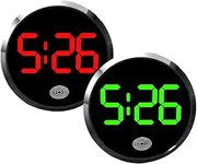 Round Digital Car Clock, Small Clock for Car Dashboard, Touch-Activated Automotive Night Watch, Dashboard Car LED Clock for Vehicle Office Desk Decoration, 2pcs