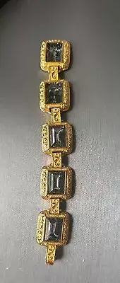 VINTAGE MONET SMITHSONIAN CUFF LINK BRACELET BLACK SWAROVSKI CRYSTAL STONES