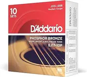 D'Addario Guitar Strings - Phosphor Bronze Acoustic Guitar Strings - EJ17-10P - Rich, Full Tonal Spectrum - For 6 String Guitars - 13-56 Medium, 10-Pack