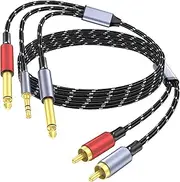 3.5mm to RCA, Dual 1/4 TS to Dual RCA Cable, 2-in-1 Audio Cable, Gold-Plated HiFi Sound Headphone Jack Auxiliary Cord 1/8 Dual 6.35mm Adapter Stereo Y Splitter for Phone Speaker MP3 Tablet HDTV 3.3FT