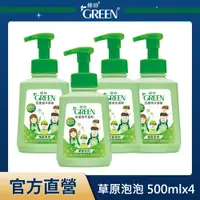 在飛比找PChome24h購物優惠-綠的GREEN 抗菌潔手慕斯-草原泡泡 500mlx4入組