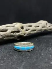 Native American Zuni Inlay Sleeping Beauty Turquoise Sterling Ring Size 9