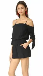Splendid Off the Shoulder Romper Shorts Size M Elastic Waist Shorts Tie Sleeves