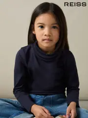 Reiss Navy Carey 4-9 yrs Cotton-Jersey Roll-Neck Top with Stretch (AB2472) | $25
