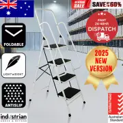 Non Slip Foldable 4 Step Steel Ladder Tread Stepladder Safety Handrail Rail rack