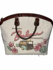 Brahmin Large Duxbury Satchel Retro Pipa Greetings from Massachusetts Pecan NWT