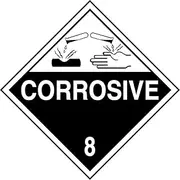 Accuform Signs MPL801VS1 Adhesive Vinyl Hazard Class 8 DOT Placard Legend Corrosive 8 with Graphic 10-3/4 Width x 10-3/4 Length White on Black