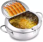 Deep Fryer Pot, 304 Stainless Steel Japanese Frying Pot with Oil Drain, Temperat