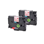 2× Red on White Label Tape Compatible with Brother P-Touch TZ TZe-242 3/4”18mm