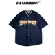 【K-2】COMEWITH 美式 V領 棒球襯衫 短袖 嘻哈 街舞 原宿風 棒球外套 寬鬆落肩 情侶款【BW057】