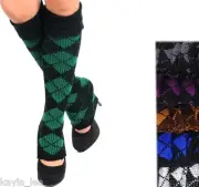 Argyle Print Sweater Knit Acrylic Leg Warmers Boot Cuff Socks 3 Colors