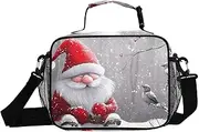 Gnome Christmas Birds Insulated Lunch Box for Women Men - Ideal for Work, Picnics - Includes Adjustable Shoulder Strap