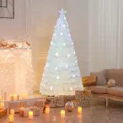 Costway180cm Pre-Lit Fiber Optic Christmas Tree with Iridescent Leaves-1.8M