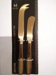 2pc Contemporary Brushed Gold Cheese Platter Pate Knife Spreader Stainless Steel