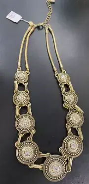 Lia Sophia Antiqued Gold w/ Clear Crystal Round Clusters Necklace NWT choker