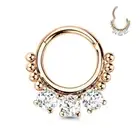Piercing Ring Segment Steel Rose Zircon and Pearls ( Ear, Daith , Septum)